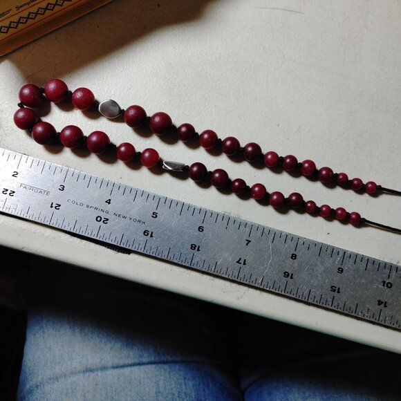 Jade Bead Necklace Dyed Silvertone Accent Adjustable Polyester Cord 25-36 Inches - Picture 10 of 16